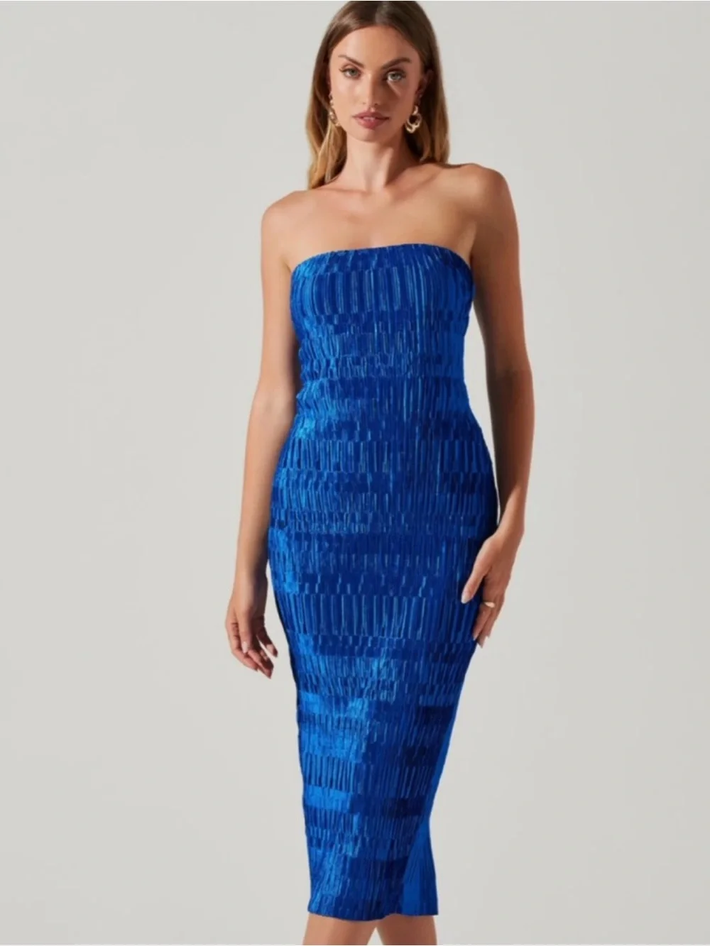 Astr René Strapless Cobalt Blue Midi Dress - Picture 1 of 5